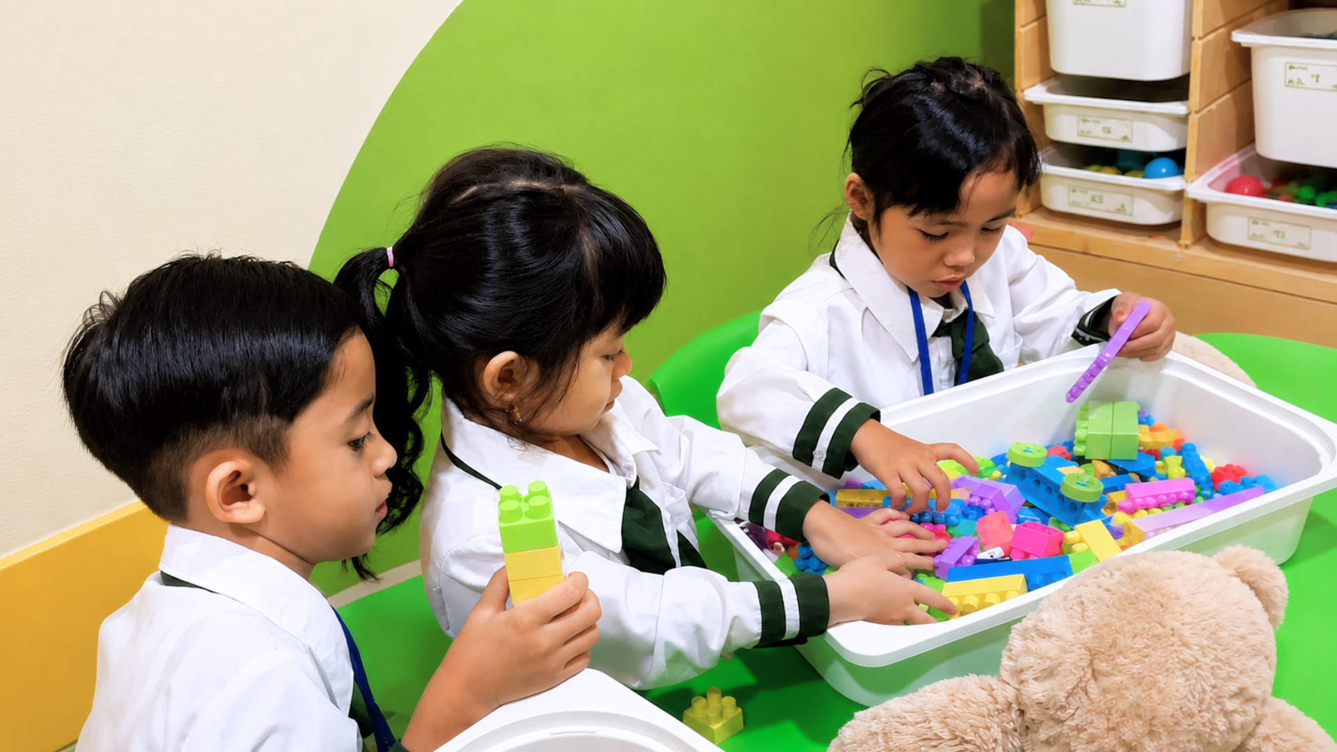Anak-anak bermain di playground Azwana Preschool